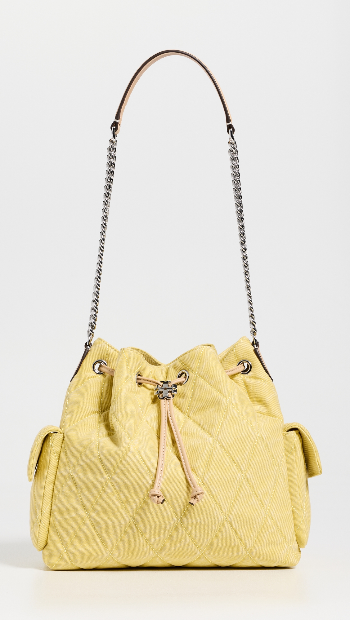 Tory Burch Charlie Quilted Denim Drawstring Shoulder Bag