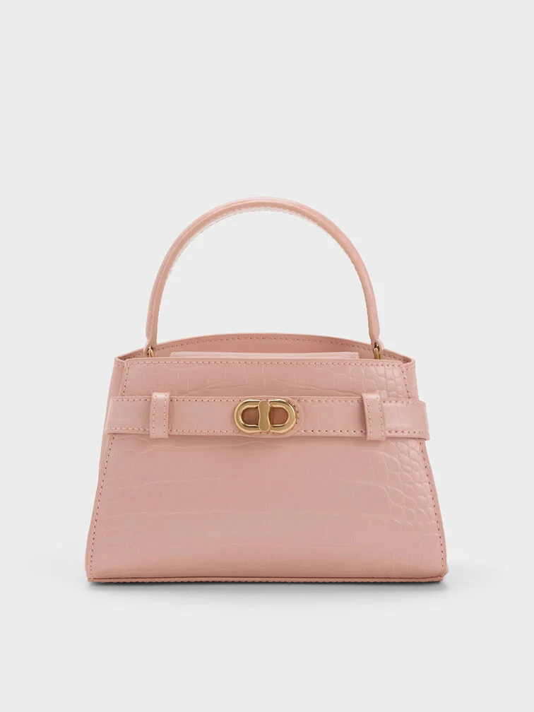 حقيبة بمقبض علوي Aubrielle Croc-Effect Belted