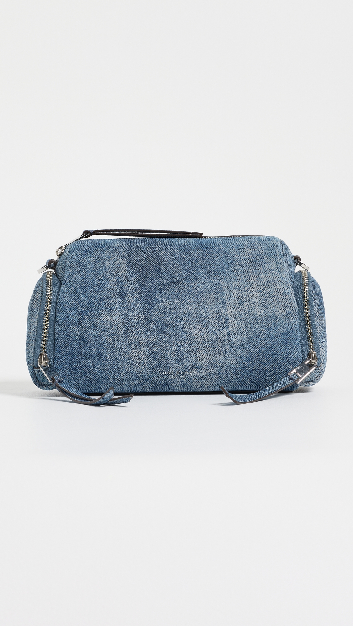 Tory Burch Perry Denim Print Suede Voyager Camera Bag